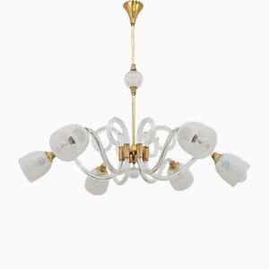 Italienischer Vintage Art Deco Kronleuchter aus Muranoglas & Messing von Ercole Barovier, 1935er