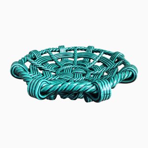 Vintage French Fruit Bowl in Emerald Green Majolica, 1940s