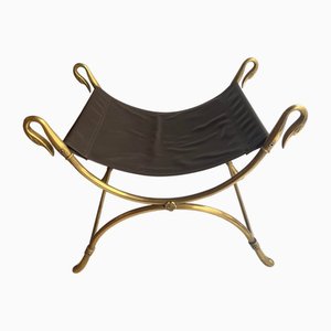 Taburete de bronce y cuero atribuido a Maison Jansen, años 70