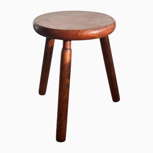 Vintage Brutalist Tripod Stool in Oak Wood