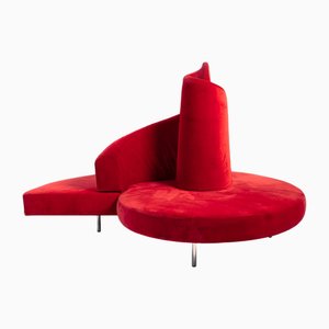Edra Tatlin Sofa in Red Velvet by Mario Cananzi and Roberto Semprini, 1980s
