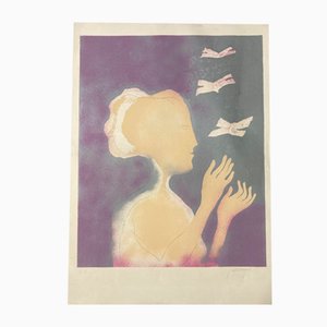 Paul Guiramand, Young Woman with Butterflies, 1960s, Lithograph