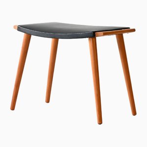 Vintage Hocker aus Holz & Leder, 1960er