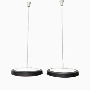 Mid-Century German Space Age Minimalist Model A 205 Ufo Pendant Lamp from Staff Leuchten, 1960s, Set of 2