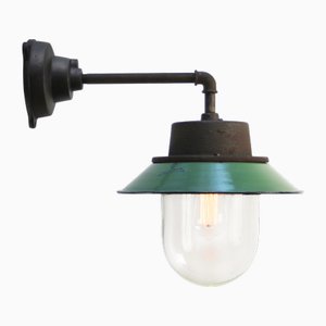 Industrielle Vintage Wandlampe aus klarem Glas & Emaille