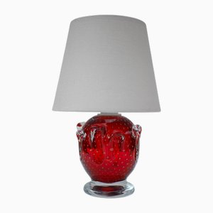 Bright Red Crystal Glass Lamp by Börne Augustsson for Åseda, Sweden