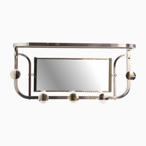 Art Deco French Chromed Coat Rack with Mirror, 1940s