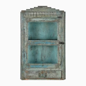 Weathered Wooden Wall Display Case with Drawer
