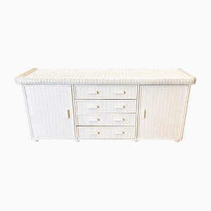French White Rattan Sideboard, 1970s