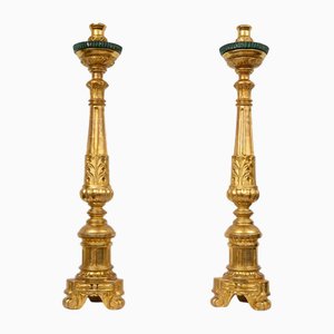 Antique Gilded and Carved Wooden Torch Holders, Florence, Early 19th Century, Set of 2