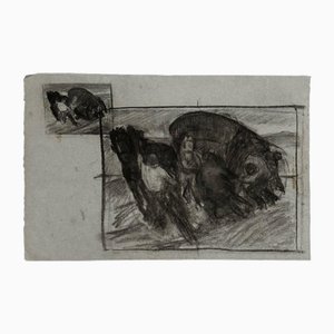 Berger-Lheureux, Horses and Cart, Charcoal Drawing