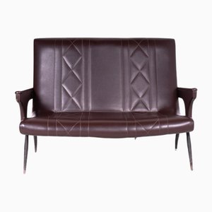 Vintage Two-Seater Sofa in Brown Skai with Metal Legs