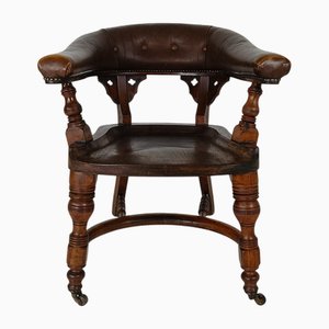 Silla de escritorio victoriana de cuero de caoba