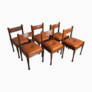 Leather and Walnut Chairs by Silvio Coppola for Bernini, 1970s, Set of 6