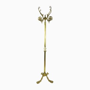 Italian Free Standing Coat Rack with Hat Rack in Brass and Marble
