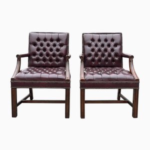 Set of Georgian Style Leather Gainsborough Armchairs, 1960s