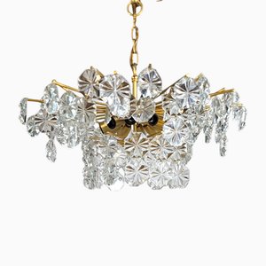 Lustre Mid-Century en Verre et Laiton attribué à Christophe Palme pour Palwa