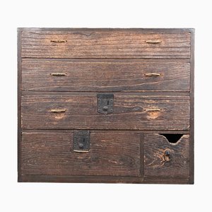 Small Meiji Era Wooden Tansu Chest of Drawers, Japan, 1890s