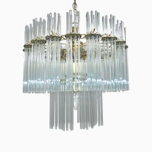 Lustre Mid-Century avec Tubes en Verre et Laiton par Gaetano Sciolari pour Lightolier