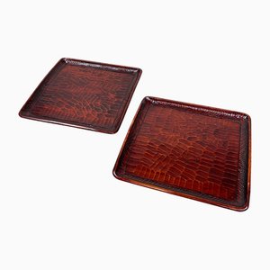 Japanische Mid-Century Tabletts aus geschnitztem Holz, 1960er, 2er Set