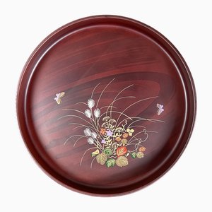 Vassoio rotondo Mid-Century con decorazione fiori e farfalle, Giappone, anni '70