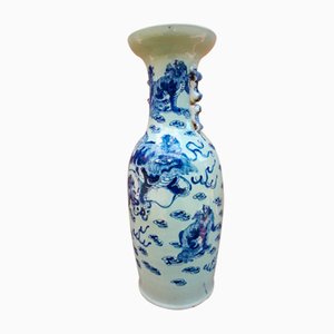 Large Celadon Vase with Shishis Decor, China, 19th Century