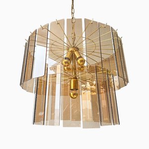 Lampada a sospensione vintage in vetro fumé, anni '70