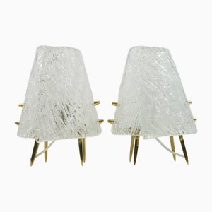 Tischlampen mit Eisglasschirmen & Messingrahmen von JT Kalmar, Wien, Österreich, 2er Set