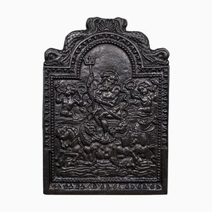 Dorso de chimenea inglés antiguo de hierro fundido, 1900