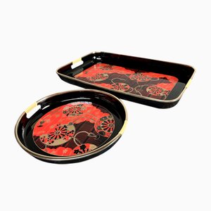 Vintage Japanese Obon Tea Ceremony Trays, 1980s, Set of 2