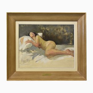 Yves Diey, Femme Nue Allongée, 20ème Siècle, Peinture à l'Huile