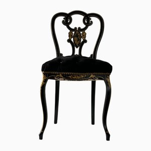Napoleon III Chair in Burgundy and Black Lacquered Wood with Gold Decor, 19th Century