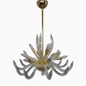 Lámpara de araña italiana grande de cristal de Murano, años 70
