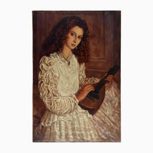 Andrea Di Dio, Portrait with Mandolin, 1982, Oil on Canvas