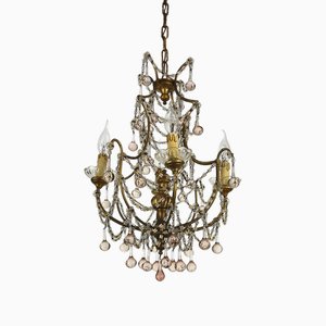Lampadario in metallo placcato oro e vetro di Murano, anni '30