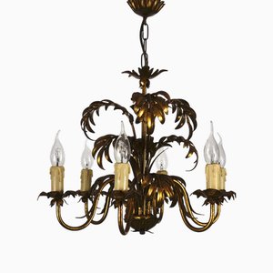 Hollywood Regency Gilt Metal Palm Tree Chandelier, 1960s