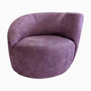 Poltrona girevole asimmetrica vintage color lavanda nello stile di Vladimir Kagan, anni '80