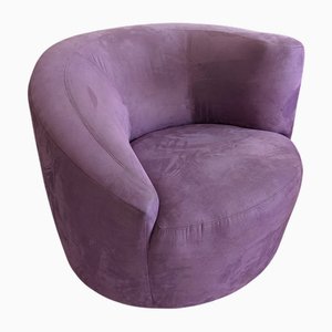 Vintage Postmodern Asymmetric Lavender Swivel Lounge Chair in the style of Vladimir Kagan, 1980s