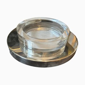 Minimalist Silver Plated and Glass Bowl by Lino Sabattini, 1980s