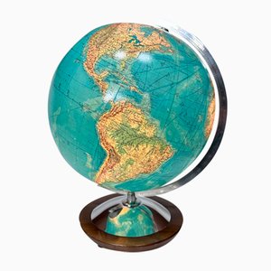 Illuminated Model Duo Table Glass Globe with Chrome-Plated Semi-Meridian by Paul Oestergaard for Columbus Verlag, West-Germany, 1950s