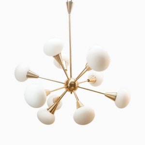 Sputnik Kronleuchter mit 12 Leuchten aus Messing und Glas