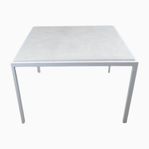 Square White Coffee Table with Inlaid Travertine Table Top, Italy, 1960s