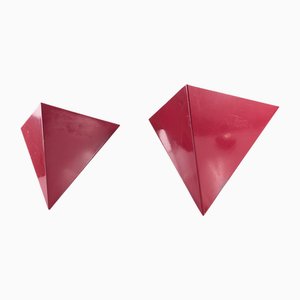 Red Metal Geometric Wall Lights, 1970s, Set of 2
