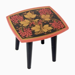 Tabouret Xoxloma Vintage Peint à la Main, URSS, 1970s