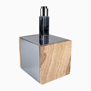 Travertine Marble and Chromed Metal Table Lamp, 1960s