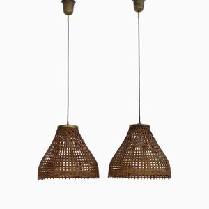 Italian Wicker Ceiling Lights attributed to Vivai Del Sud, 1960s, Set of 2