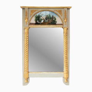 French Restauration Trumeau Mirror with Reverse Glass Painting, 1830s