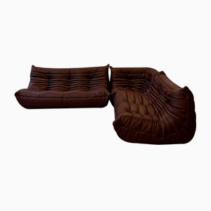 Set Togo in pelle di Michel Ducaroy per Ligne Roset, 1973, set di 3