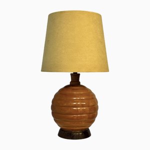 Art Deco Ball Shaped Table Lamp in Turned Birchwood, Sweden, 1930s