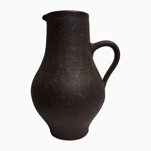 Handgefertigte deutsche Vase aus brauner Keramik mit Henkel, 1970er